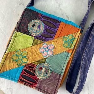 Patchwork Hippie Peace Sign Crossbody Bag